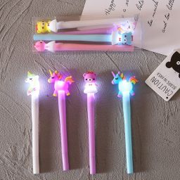 4Pcs/Box Kawaii Bear Pony Unicorn Luminous Pen Stationery Cute Gel Pens School Supplies 0.5mm Gel Ink Black Office Accessories 5